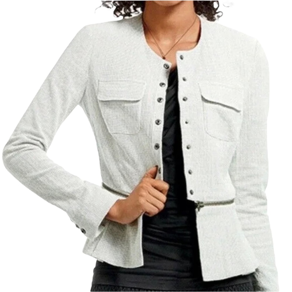 CAbi White Textured Snap-Front Jacket size 10